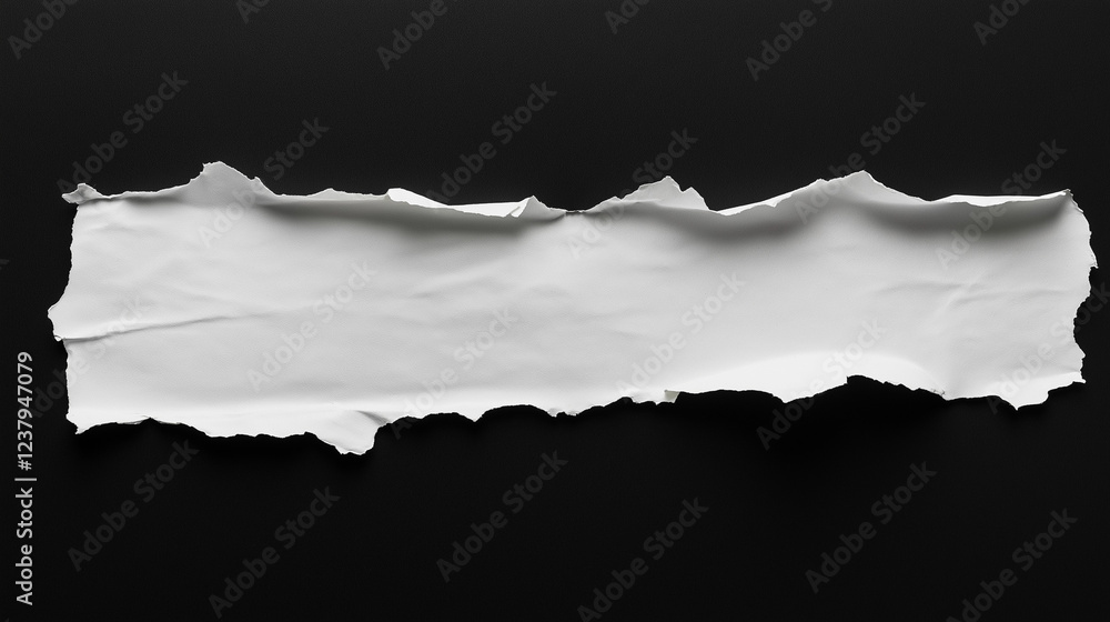 Poster white paper tear with empty space for text, isolated on a black background, panoramic banner. the to