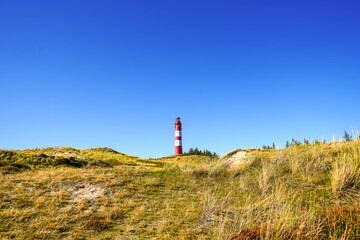 View of the dunes on the North Frisian island of Amrum. Landscape in the north. Nature on the North...
