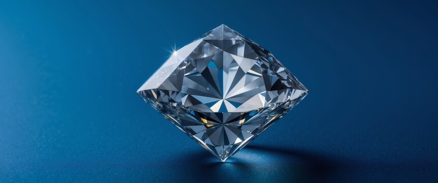 Gorgeous diamond with sparkling facets on blue background.