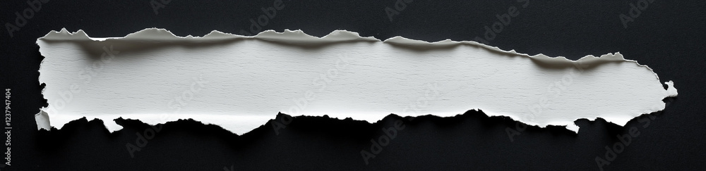 Poster white paper tear with empty space for text, isolated on a black background, panoramic banner. the to
