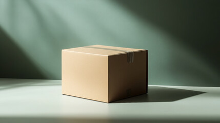 cardboard package sits on smooth surface, illuminated by soft light, creating gentle shadows. simple design emphasizes its versatility and functionality