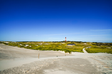 View of the dunes on the North Frisian island of Amrum. Landscape in the north. Nature on the North...