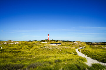 View of the dunes on the North Frisian island of Amrum. Landscape in the north. Nature on the North...