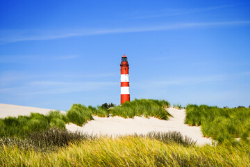 View of the dunes on the North Frisian island of Amrum. Landscape in the north. Nature on the North...