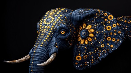 Obraz premium Fantasy Watercolor Elephant with Dark Grey Skin Isolated on Background - Ornate Design