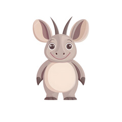 A cute cartoon creature with big ears, a friendly smile, and a round body, featuring gray fur and a light-colored belly