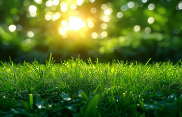 Obraz premium Beautiful blurred background of lush green grass and trees in the sunlight with a bokeh, field, sky, sunset, landscape, grass, nature, meadow, sun, green, 