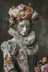 Enigmatic Woman with a Mask of Roses
