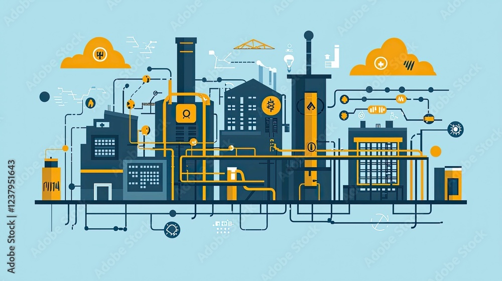 Poster futuristic smart factory: a visual representation of modern industrial automation and technological 