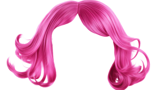 Bright pink wig with transparent background for easy editing
