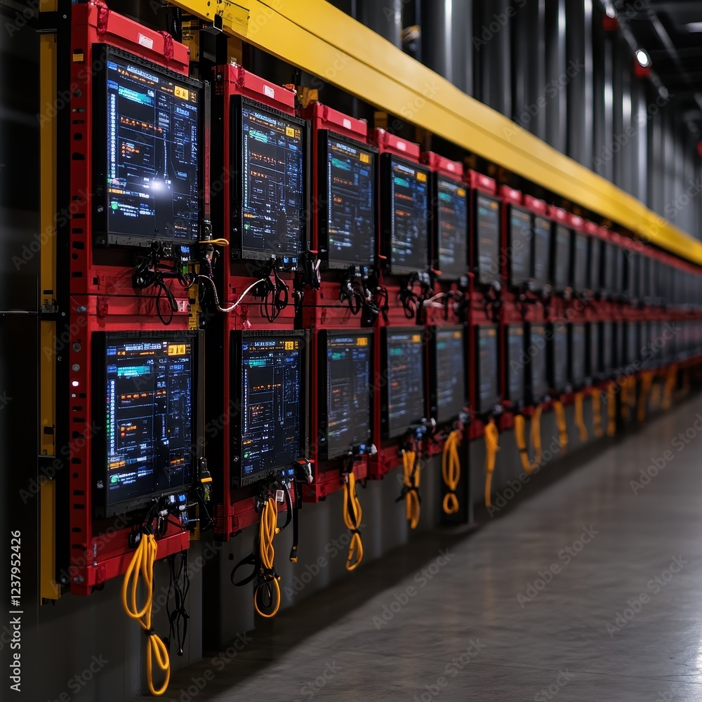 Poster advanced technology display panels in warehouse setup