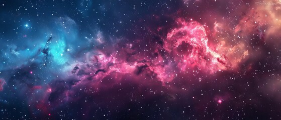 Vivid sci-fi wallpaper of deep space with colorful cosmic waves, nebula clouds, and distant planets in a stunning galaxy universe background