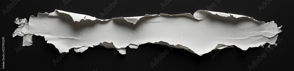 Poster white paper tear with empty space for text, isolated on a black background, panoramic banner. the to