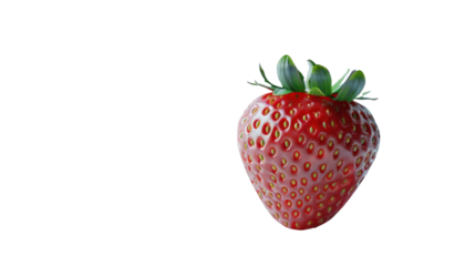 Ripe red strawberry rotating on transparent background with green leaves