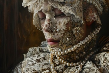 Fototapeta premium The Elegant Nobleman: A Portrait of Lace and Luxury