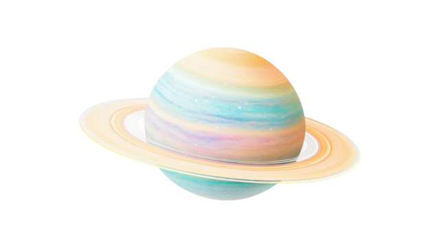Pastel colored planet rotating with rings on transparent background - Powered by Adobe