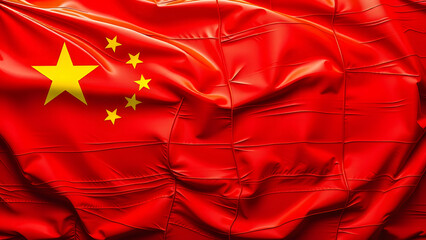 Chinese Flag - China. Chinese Flag waving on satin texture - AI generated