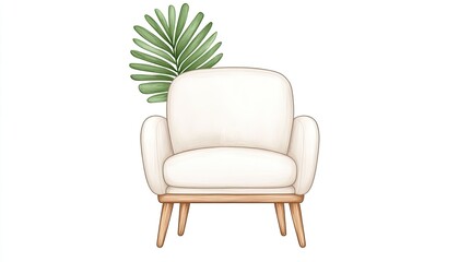 Cozy modern armchair with a leafy plant background, ideal for interior design inspiration