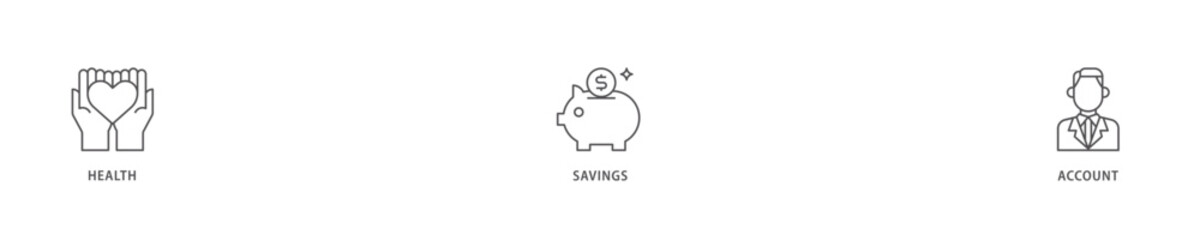 HSA icon set flow process which consists of healthcare, growth, id card, and accounting icon live stroke and easy to edit .