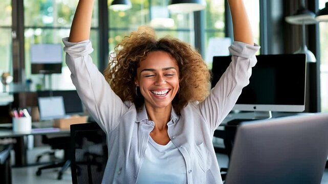 Final Email Send Moment of Leadership Stretching and Smiling