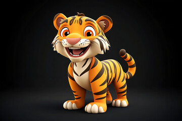 tiger on a black background, tiger on a blank black background, a tiger, tiger, cute tiger, black background, copy space for add text, 3d rendering, 3d, vector, AI generative