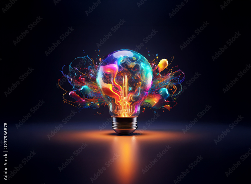 Leinwandbilder a vibrant lightbulb bursts with colorful, swirling paint, symbolizing creativity and innovative thin