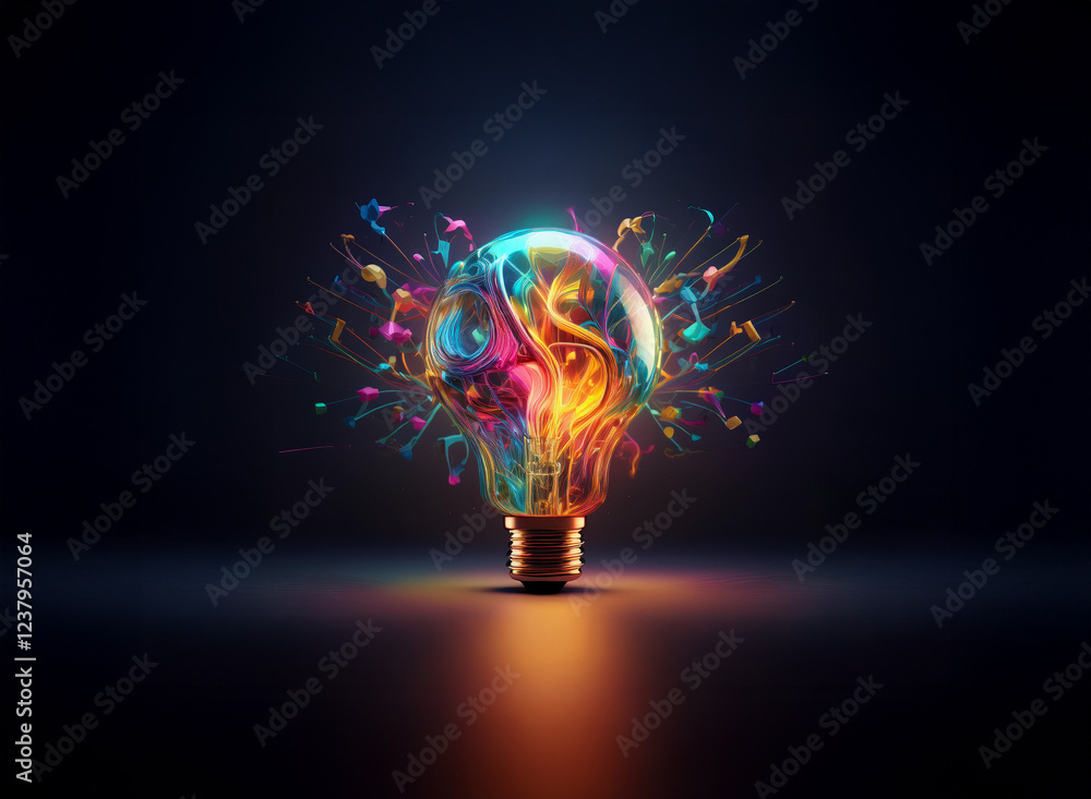 Poster a vibrant lightbulb explodes with colorful musical notes, symbolizing creative inspiration and innov