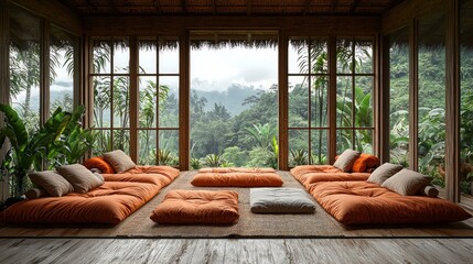 Tropical jungle view from relaxing wooden room © Arifin Studio