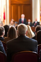 A government official presenting a plan to ensure Social Security lasts for future generations. The audience, Generative AI