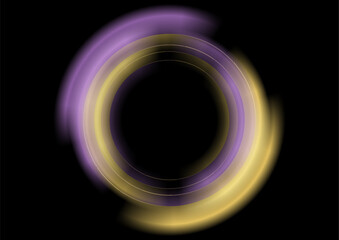 Violet and yellow bright glowing smooth circles abstract geometric background. Vector futuristic tech design