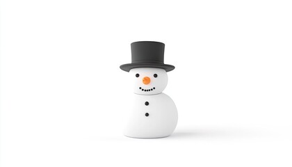 A cheerful snowman wearing a black top hat and orange carrot nose against a white background