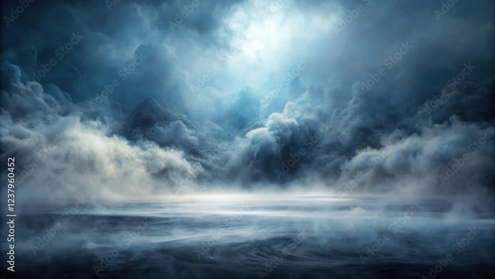 Canvas Prints a mystical landscape of enigmatic clouds and a serene, foggy plain illuminated by an ethereal light
