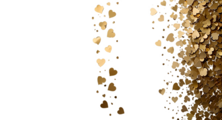 A shower of golden glitter and heart confetti falls gracefully, contrasting beautifully with the black backdrop. 