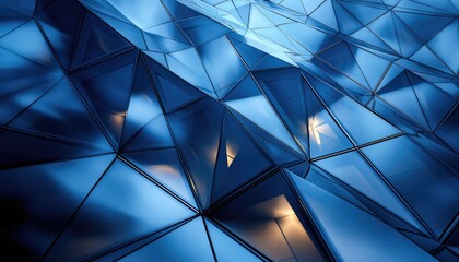 Fototapeta premium Patterned Cladding Shining Light on Geometric Facade Blue Tones
