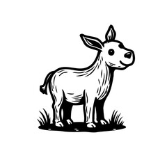 Cute stylized black and white donkey illustration