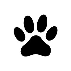 Black paw print on a white background graphic