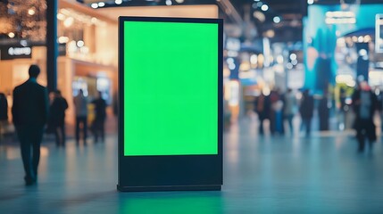 A blank digital display in a busy exhibition space, ready for advertising or information.