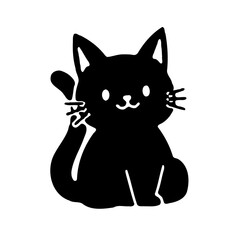 Cute Black Cat Waving Paw Isolated White Background
