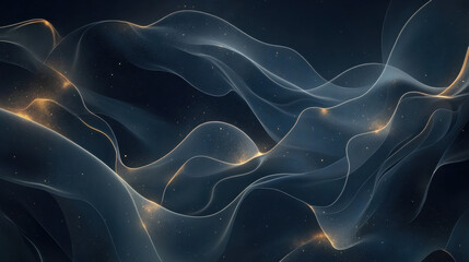 Fototapeta premium A mesmerizing digital background, dark blue gradient with delicate golden lines, fluid wave-like patterns