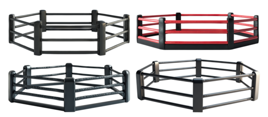 Set of MMA style hexagonal fighting rings, isolated on transparent cutout background