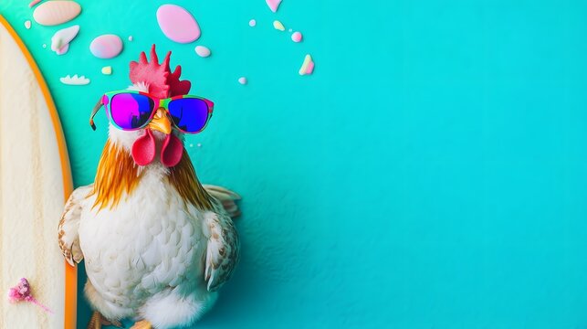 Cool Rooster Surfer Dude Enjoys Summer Fun