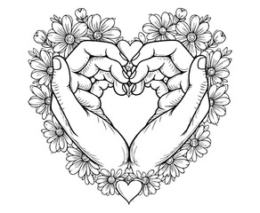 Heart flowers valentine coloring page