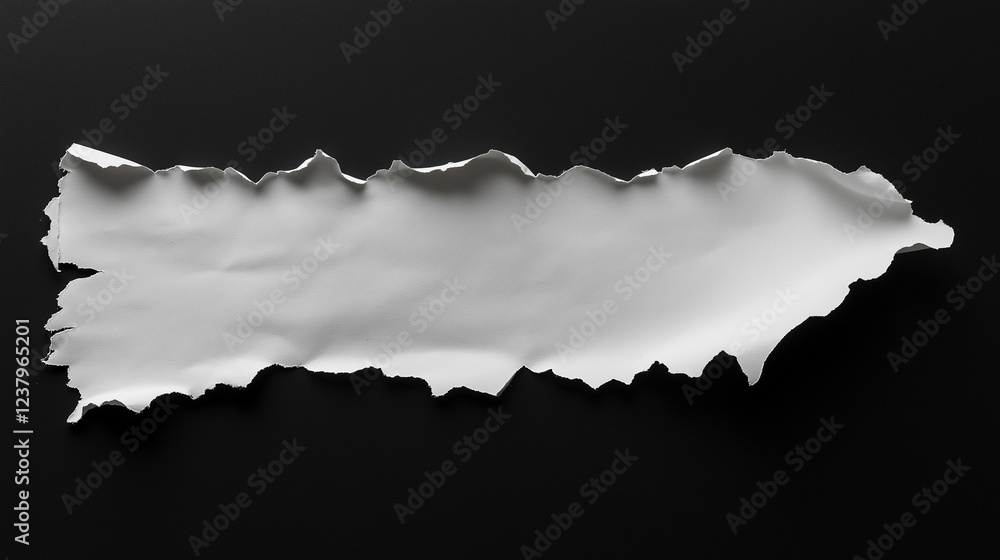 Poster white paper tear with empty space for text, isolated on a black background, panoramic banner. the to