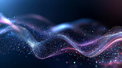 Obraz premium Glowing motion trails of light in an abstract design with multi-colored particles as the background