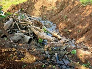 View of a Landscape shot of dangerous landslides due to heavy rain, natural disasters landslides