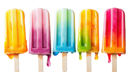 Colorful ice cream melting on transparent background during summer heat