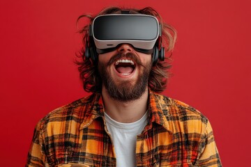 Exciting virtual reality experience home digital media indoor close-up immersion in technology