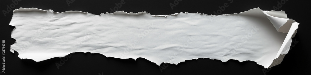 Poster white paper tear with empty space for text, isolated on a black background, panoramic banner. the to