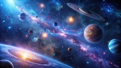 A Breathtaking Celestial Panorama  Vibrant Nebulae, Glowing Stars, and a Symphony of Planets in a Cosmic Dance