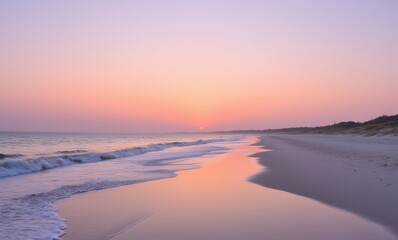 Serene beach at sunset, golden hues